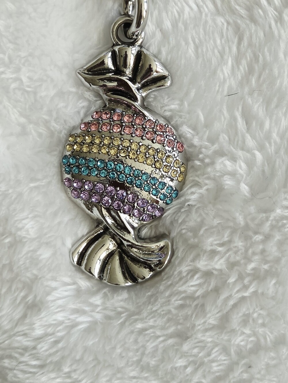 C Logo Silver Candy Keychain - Multicolor Rhinestones Bag Charm - Picture 2 of 5